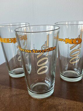 Vintage James Bond 007 Tall Drinking Glasses Set of 3 ''Flaw"